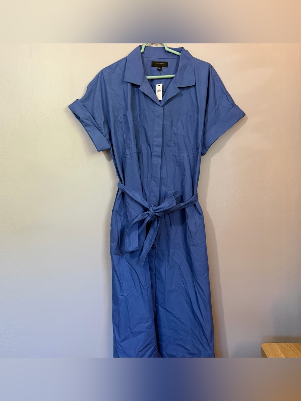 Women’s blue Banana Republic tie-waist midi shirtdress size large NWT - Picture 2 of 6